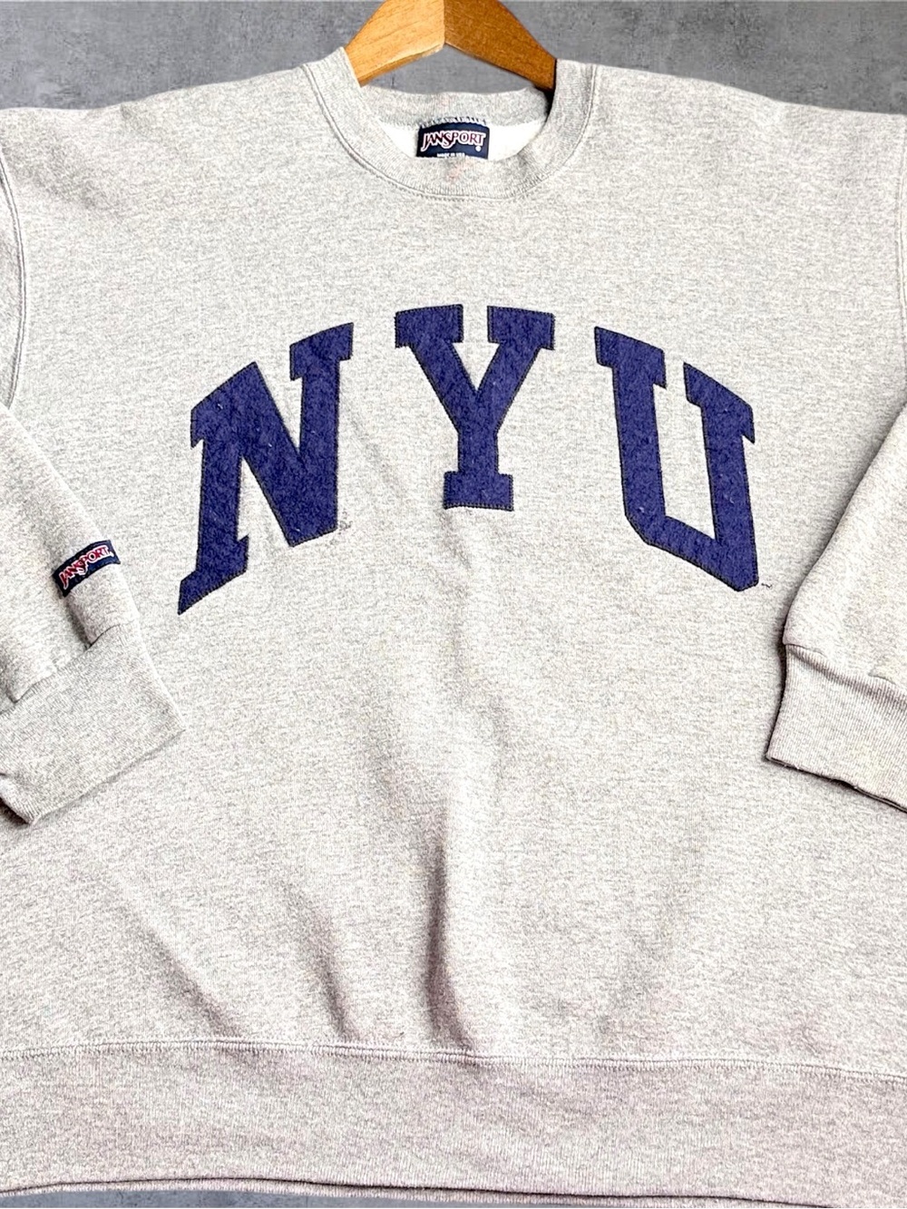 Jansport NYU Sweatshirt Mens XL Gray Made USA Vintage 90s College Spellout Crew